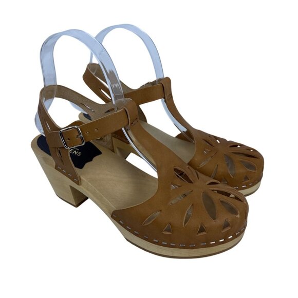 Swedish Hasbeens Women's Lacy Sandal Natural Leather Lime Wood Heels EU 37, US 7 - Picture 3 of 16